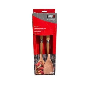 NEW 2011 Weber Original 6468 Wok Tool Set 2-Pc BBQ Utensils Grilling Beech Wood